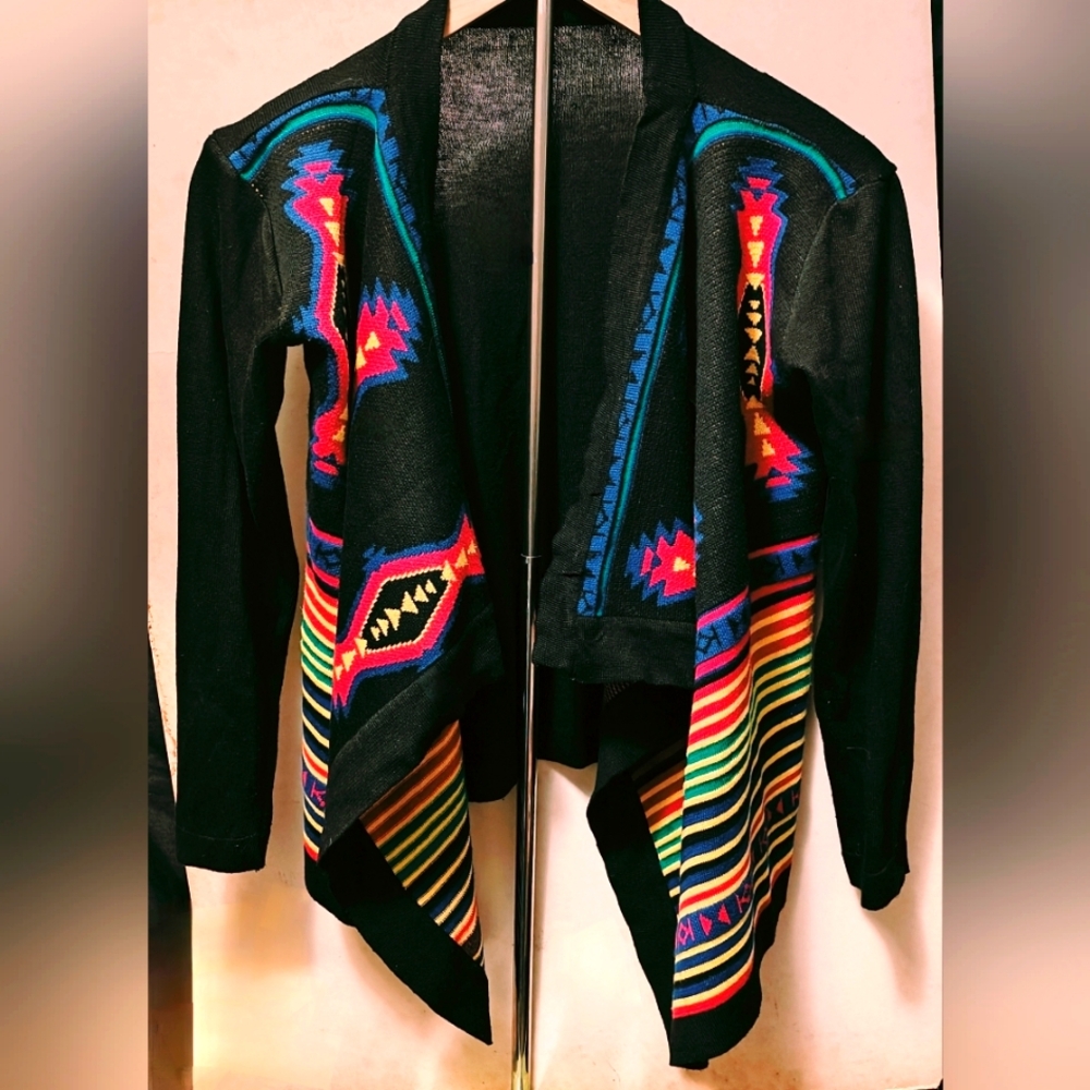 Vintage Multicolored Tribal Design Open Cardigan Sz S